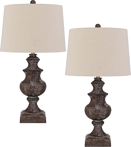 Miniatura 1 de Lámpara de mesa Hertford de resina de 100 W con pantalla de tela de tapa dura de tambor cónico. Precio y venta por pares