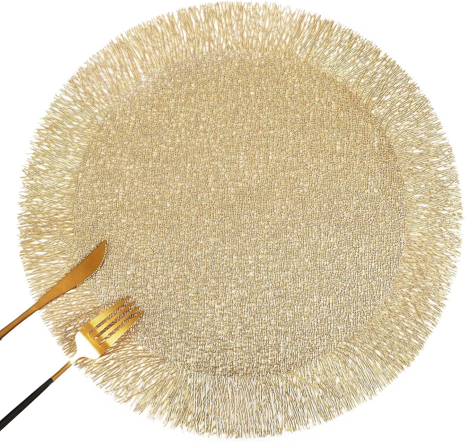 FAVE Set of 12 Round Gold Vinyl Placemats, Luxury Spiral Pattern for Formal Events, Restaurant, Parties, Birthdays (15 Inch,12PCS)