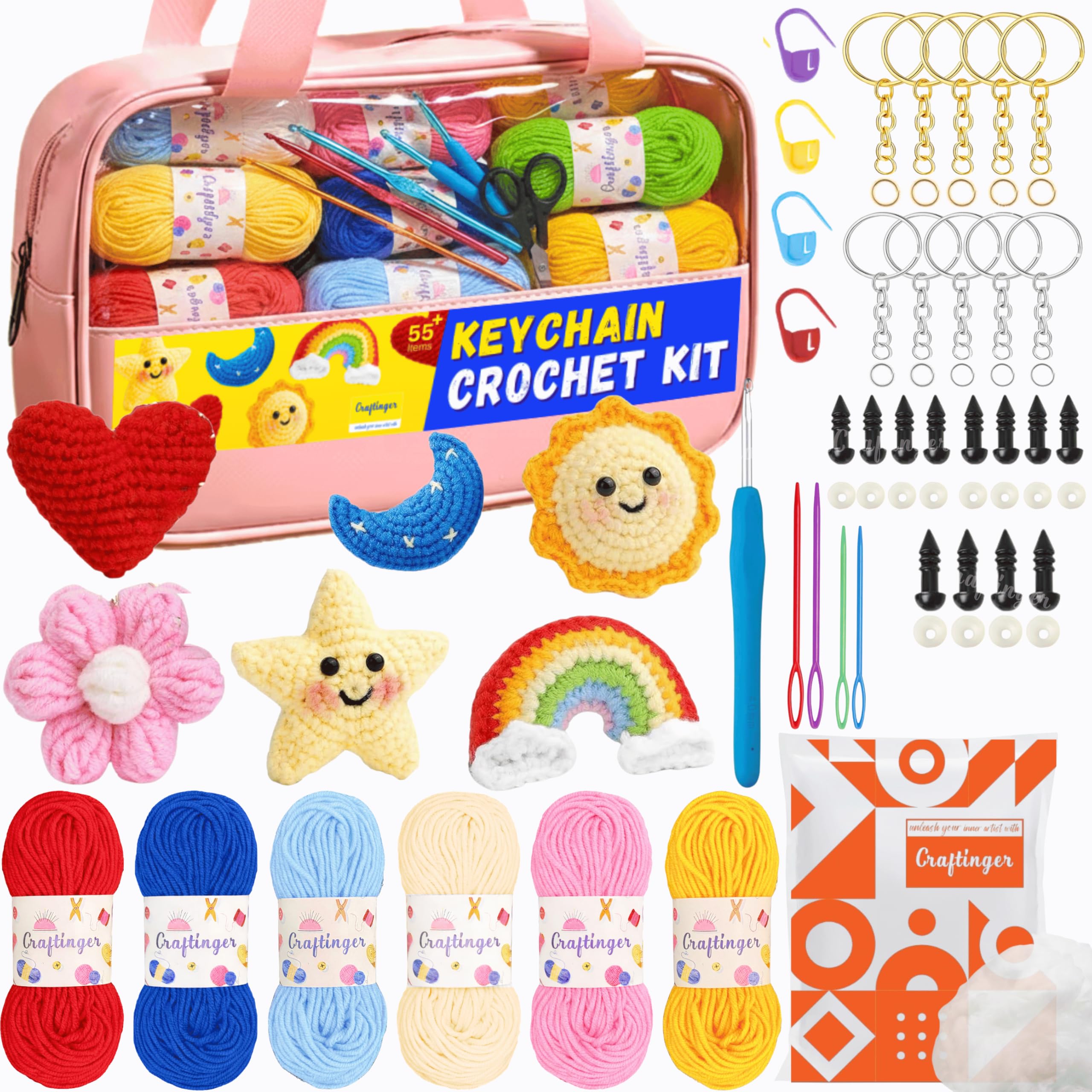 Craftinger DIY Crochet Keychain Making Kit for Kids & Adults | Beginner Friendly Crochet Starter Kit with Yarn, Hooks, Needles, Safety Eyes & Key Rings | DIY Craft Kit for Girls, Boys, Return Gifts & Hobby Art-image-17