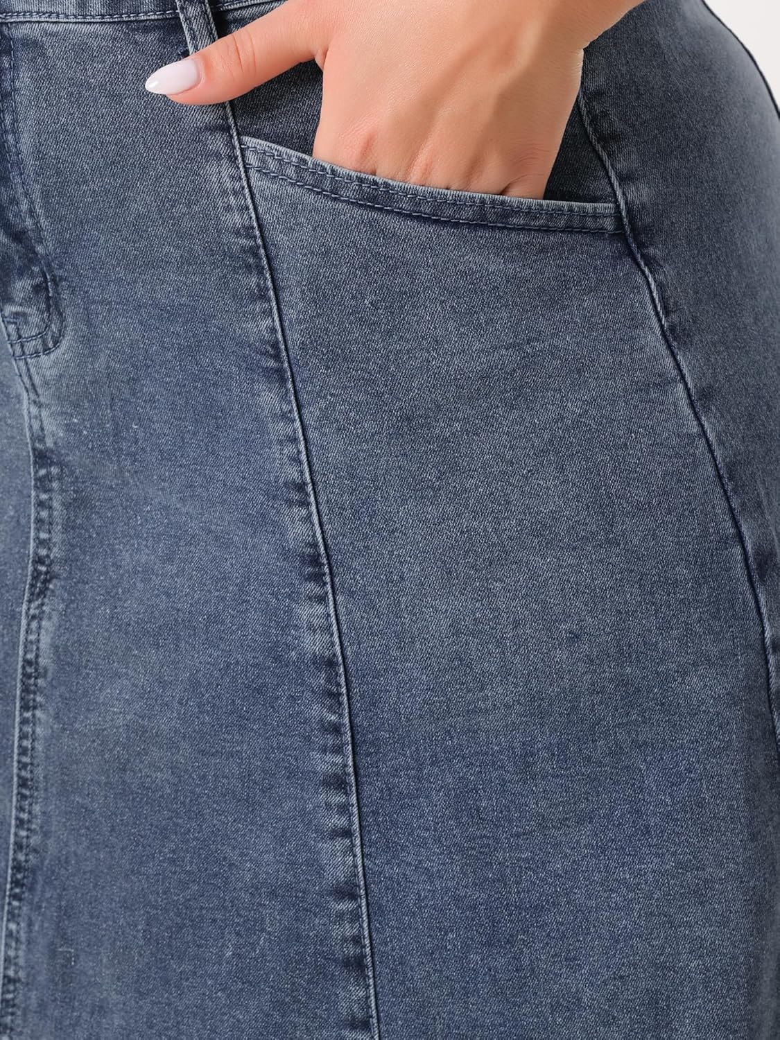 Agnes Orinda Women's Plus Size Denim Skirts Vintage High Waist with Pockets A-Line Midi Jean Skirt - Image 5