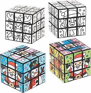 Comprar Baker Ross FC171 Cubos de Rompecabezas Navideños para Colorear - Paquete de 4, Juguetes de Rompecabezas, Rellenos de Calcetines para Niños, Manualidades Navideñas para Niños