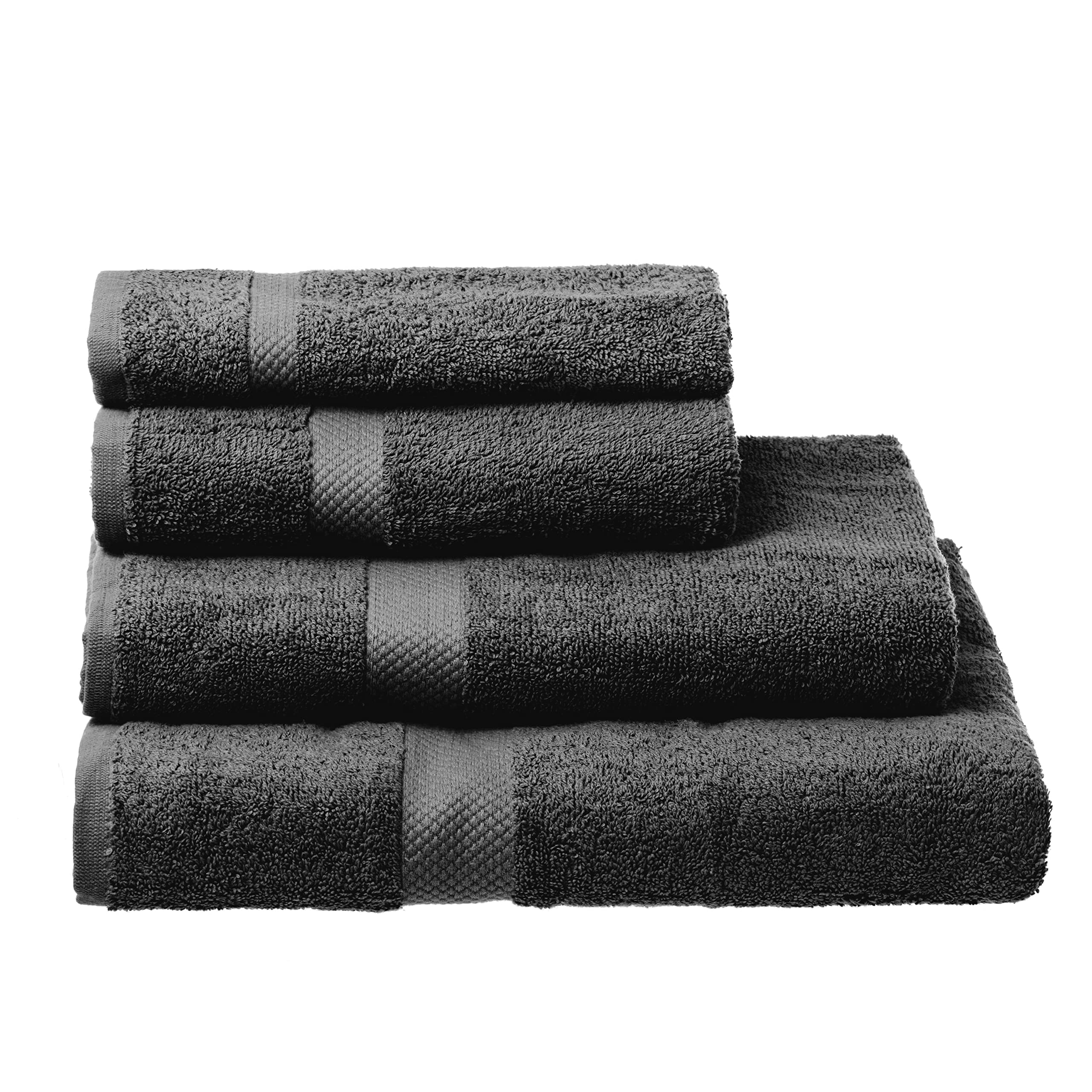 TIENDA EURASIA - Juego de Toallas de Baño, 4 Piezas, Toallas Baño, 100% Algodón, 550 gr, Toallas de Baño de Tacto Suave y Gran Absorción (2 x (50 x 100 cm), 2 x (70 x 140 cm), Gris Oscuro)