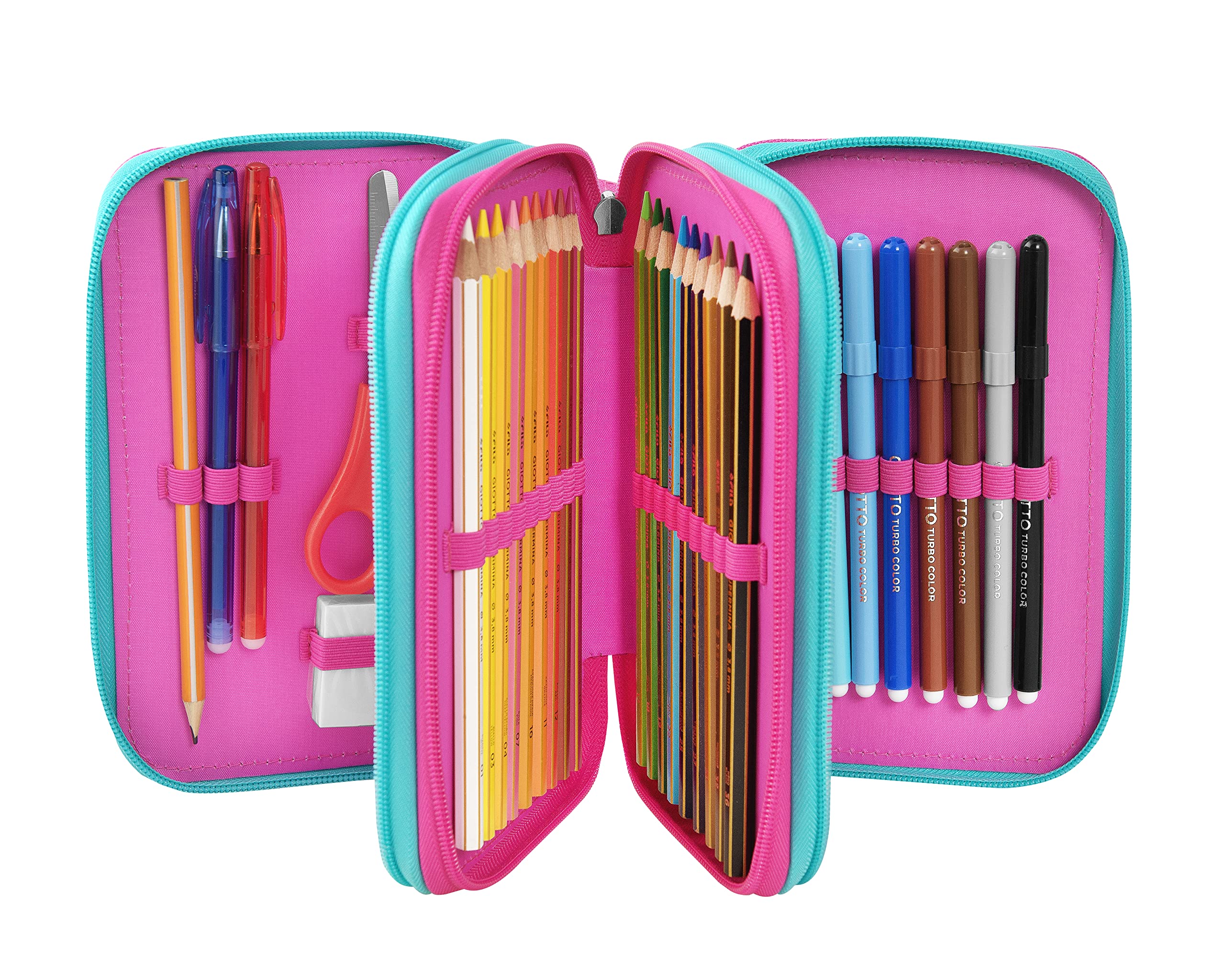 COMIX WWF - Astuccio Illustrato 3 Scomparti Bambina e Bambino, con Interno Organizzato, Tasca a Zip e Organizer Portapenne - Astuccio Scuola Media e Elementare in Tessuto, 20x13x7h cm