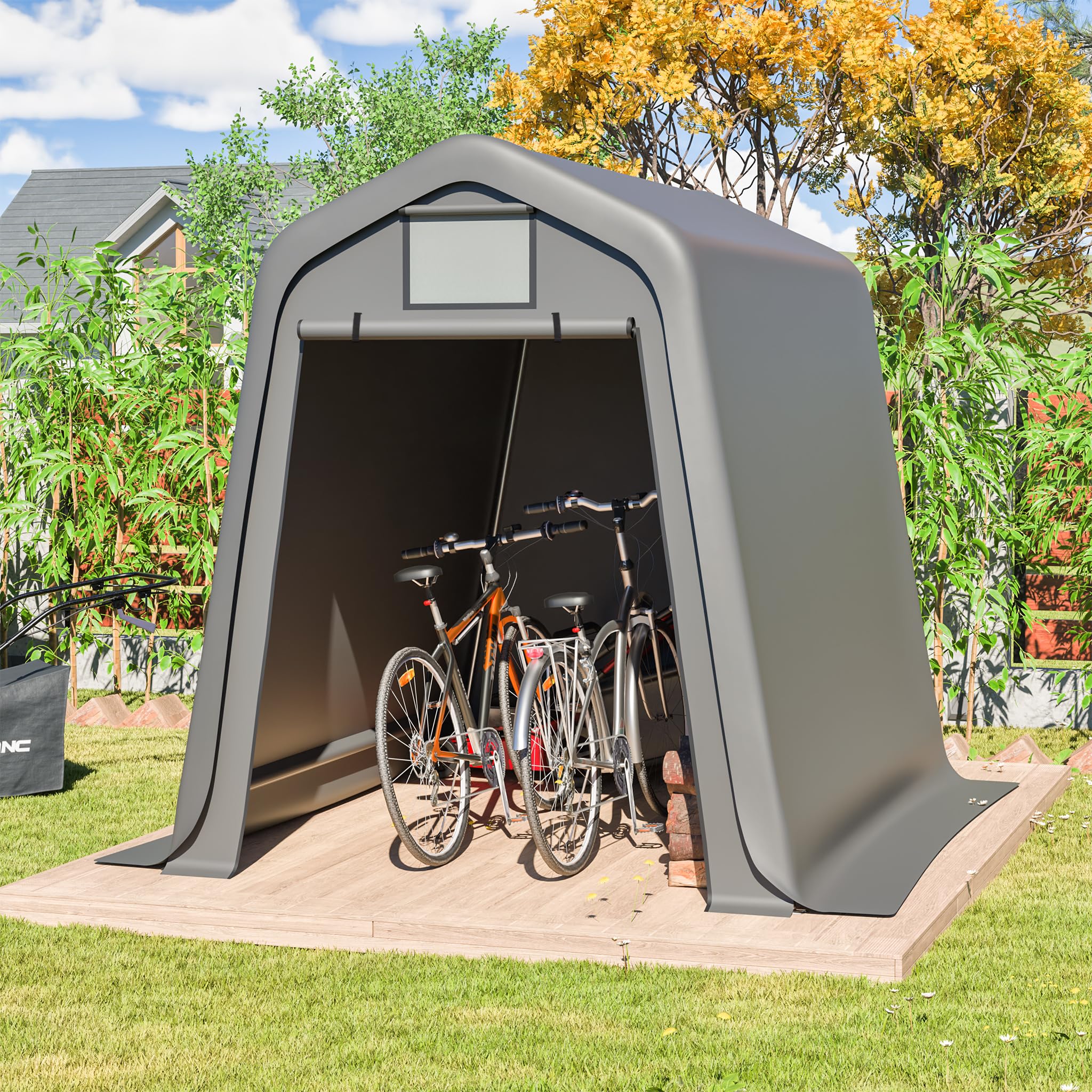 Aufbewahrungsschuppen PE 245x183x217 cm Grau mit Rollos | Wasserdichtes PE-Material, mit Rollos, UV- und windfest, als Gerätehaus oder Fahrradunterstand nutzbar