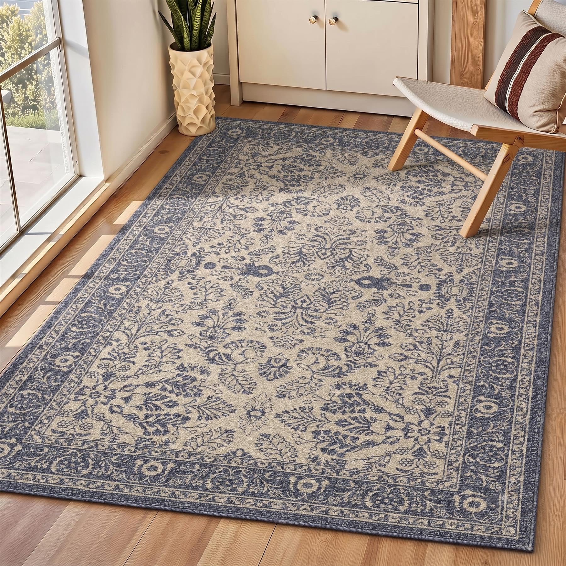 Pagnanno. Vintage Foldable & Washable Rugs Non Slip Area Carpet Low Pile Soft Printed Floor Mat for Living Room Bedroom Lounge Dining Room Kitchen Home Office (180 x 270 cm)