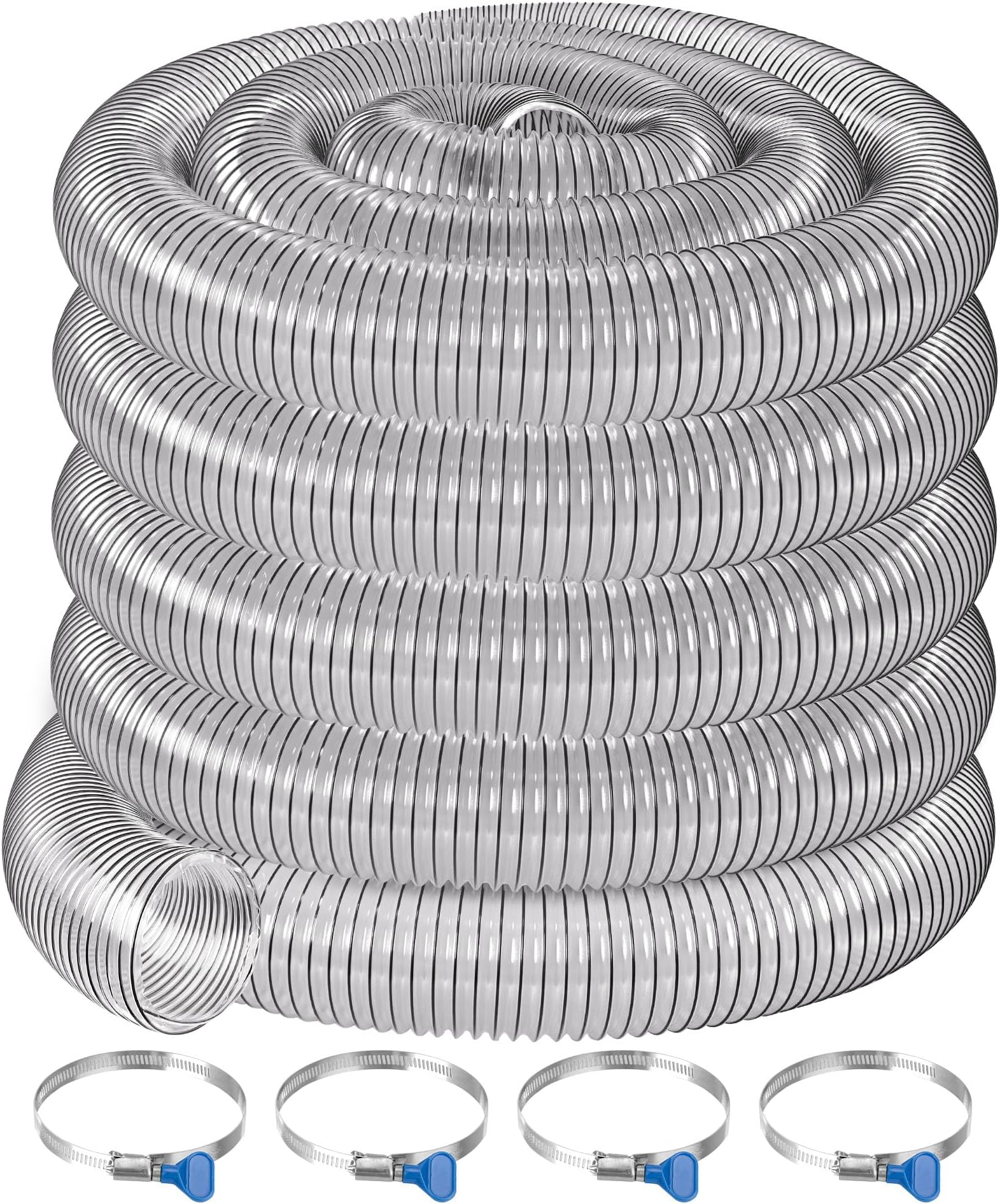 4" x 50' PVC Dust Collection Hose,4 Inch Dust Collector Vacuum Hose for Woodworking Dust Collection Systems,PVC Dust Collection Tube Flexible Clear Debris Fume Collection Hose w/Carbon Steel Wire
