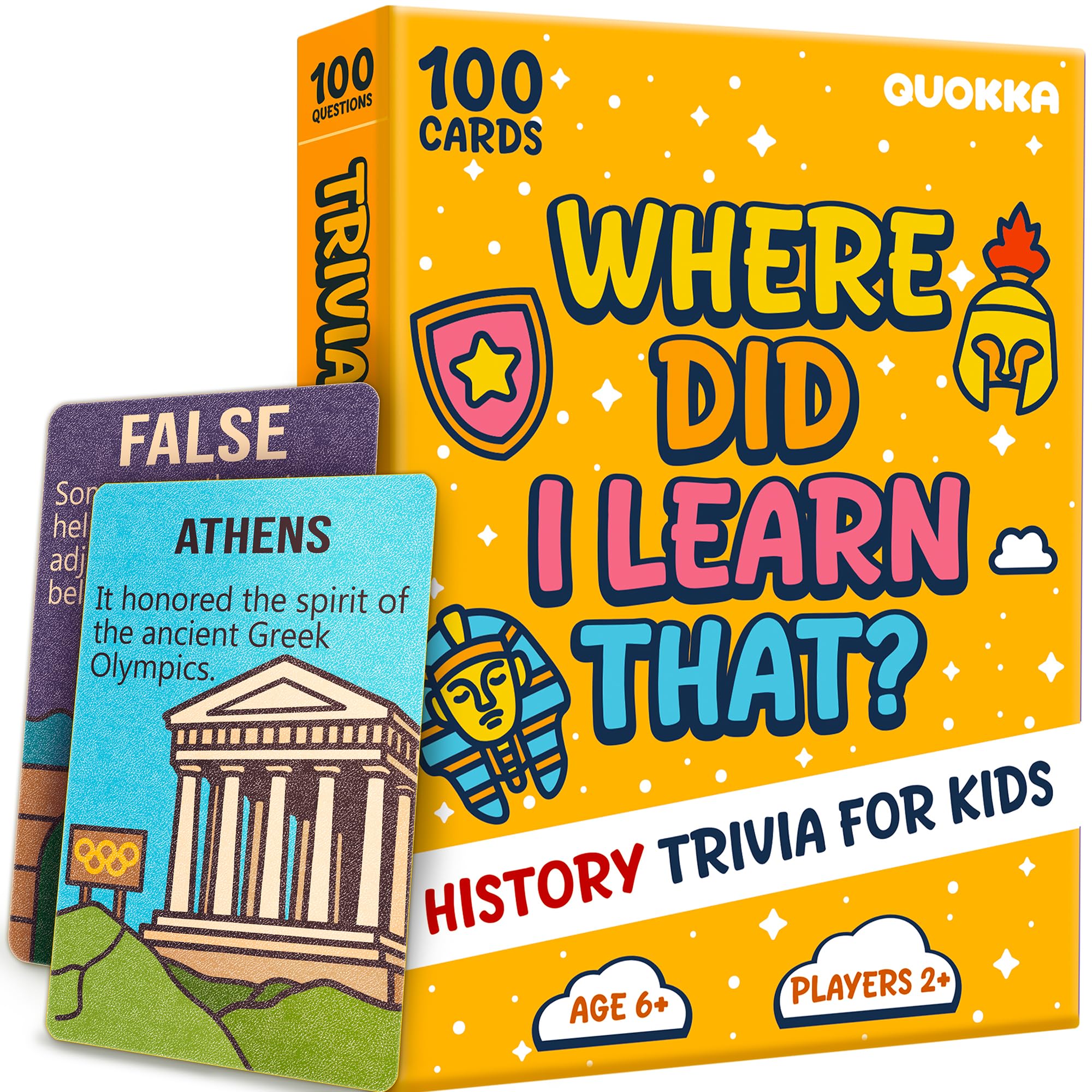 QUOKKA Trivia Games For Kids — History Facts & World History Card Game For Family Game Night Ages 6+