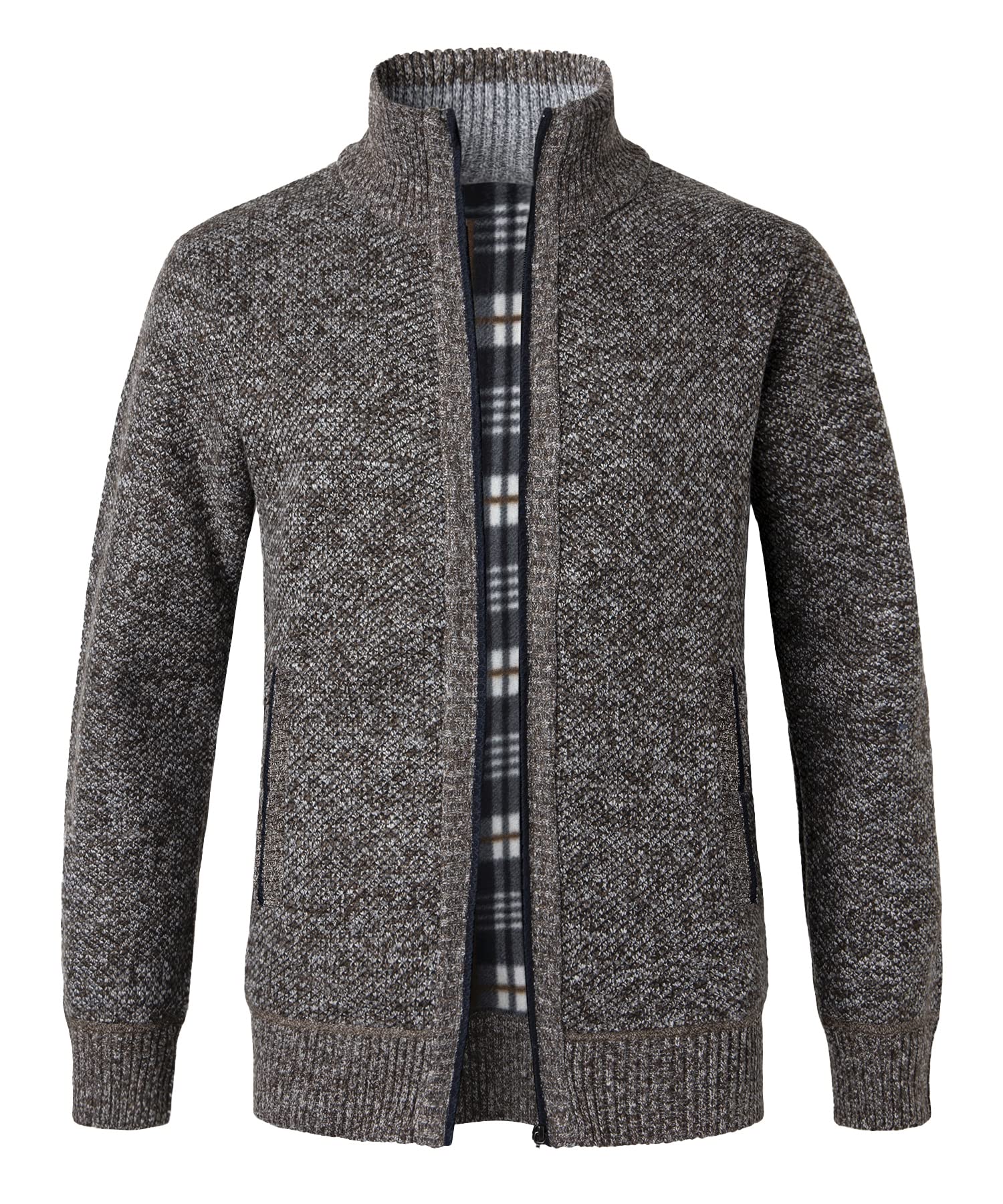 YOUTHUP Gebreid herenvest met opstaande kraag, fleecejack, warme overgangsjas, ritssluiting, pullover, heren, herfst, winterjas, lichtgrijs, XXL