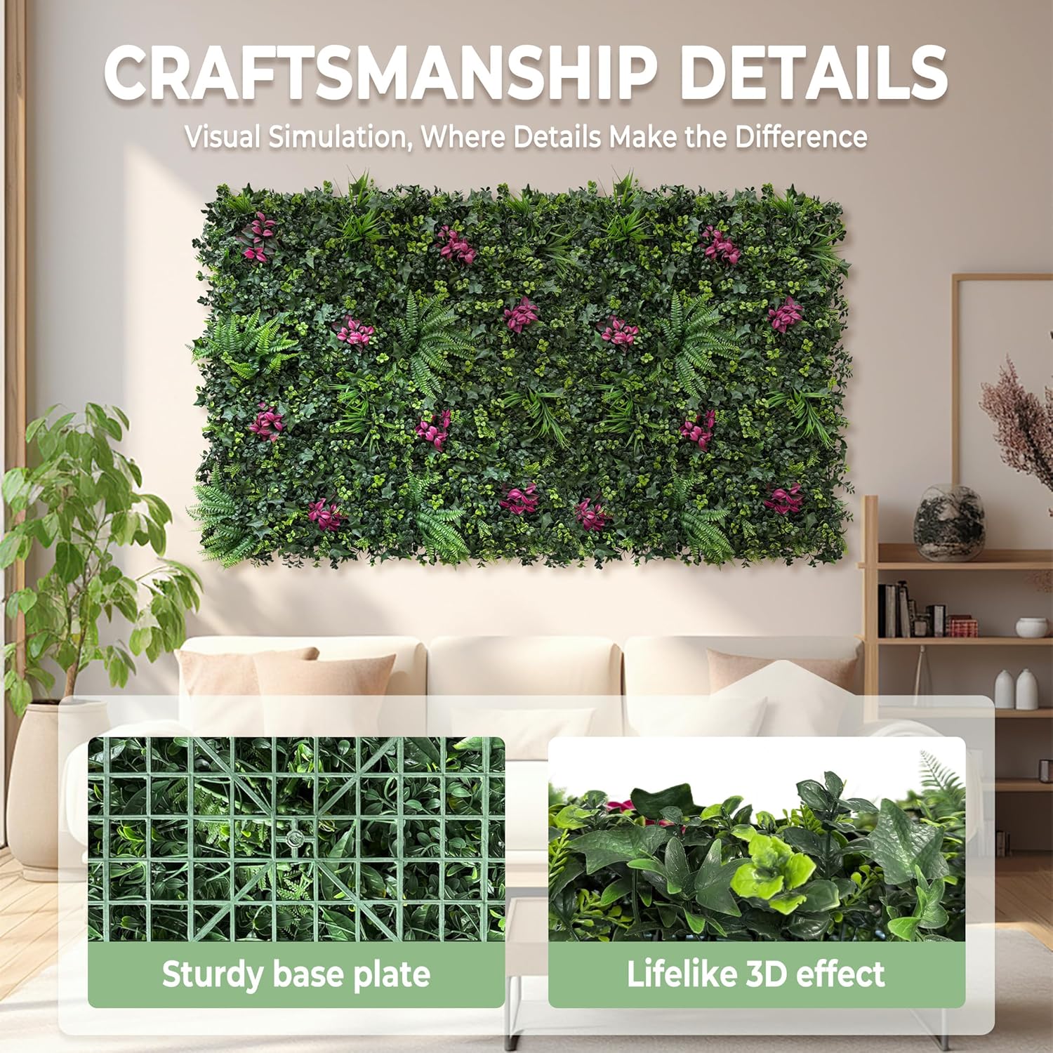 Artificial Hedge Panels Greenery Wall: 6Pcs 20''x20'' UV-Anti Grass Wall Backdrop Privacy Fence Screen, Faux Plant Panels for Outdoor Indoor Patio, Birthday, Wedding Green Decor