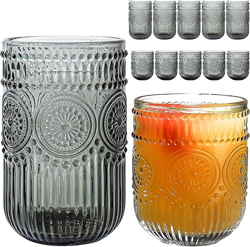 Juego de 12 vasos grises para beber Highball de 12 onzas y vasos de cóctel de 12 onzas, juego de cristalería vintage de cocina gris, vasos de vidrio