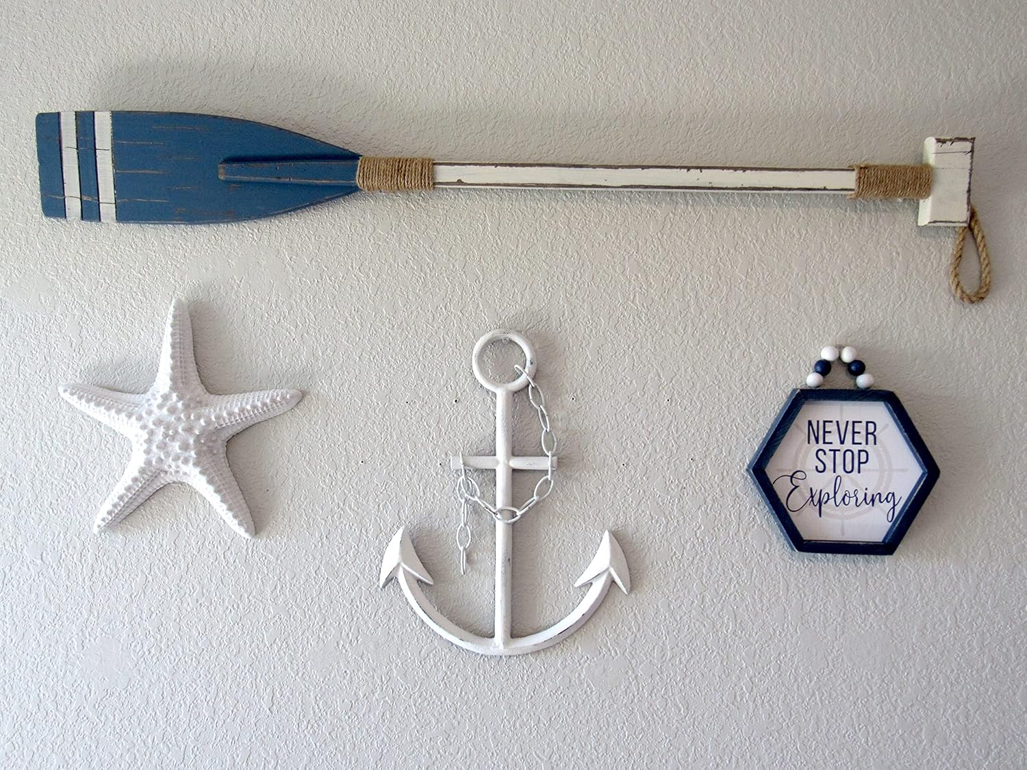Wall Charmers 16" Rustic Cast Iron Metal Anchor Wall Decor - Boat Anchor Farmhouse Decor - Handmade Nautical Decor (White)