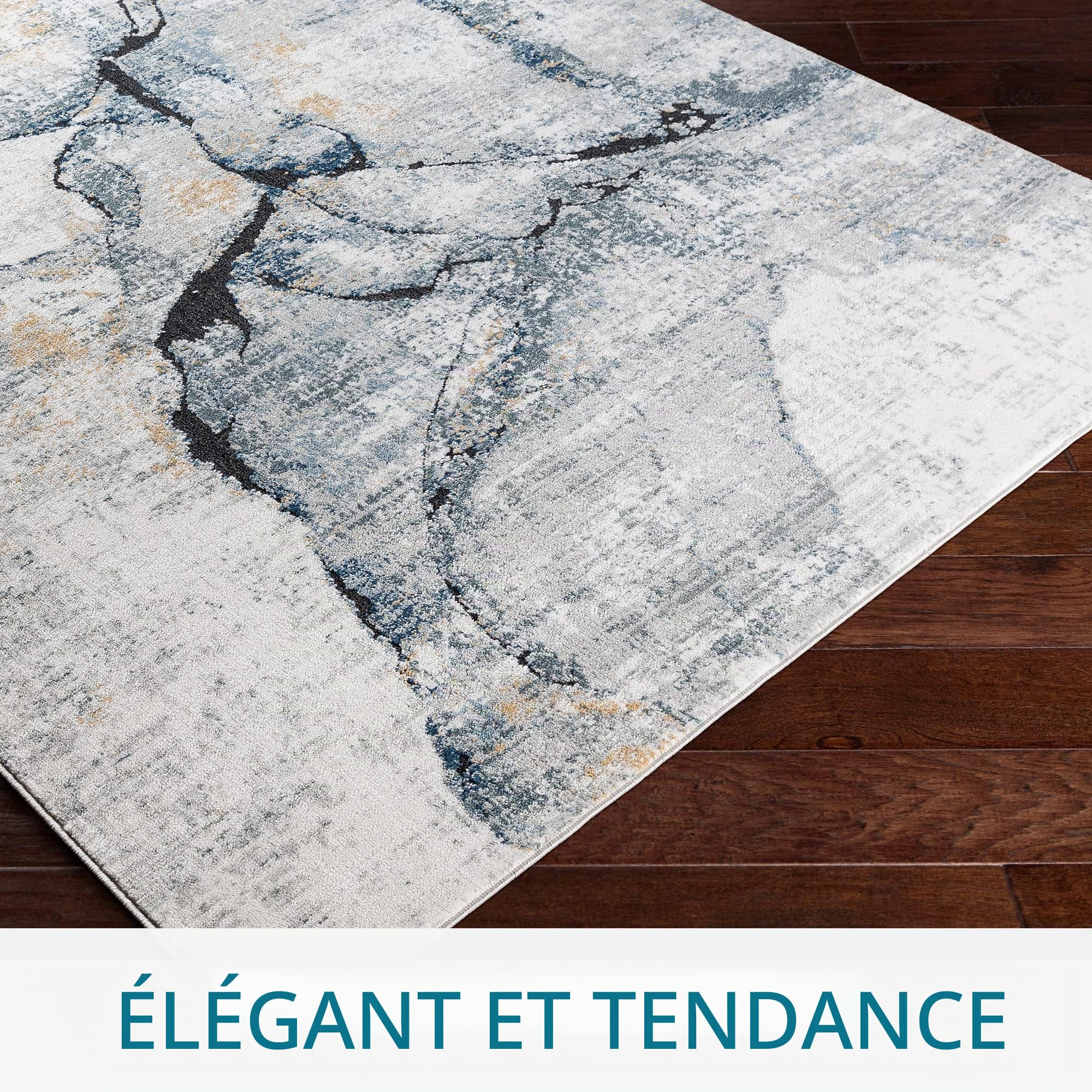 Livabliss Berlin Tapis Moderne Abstrait - Tapis Salon, Salle à Manger, Chambre Adulte et Ado, Cuisine - Design Marbre Moucheté Multicolore, Poil Ras Doux 120x170 cm - Gris, Bleu, Ivoire