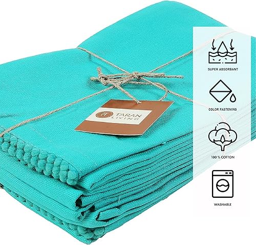 Miniatura 4 de TARAN LIVING Juego de paños de cocina de algodón verde azulado, juego de 6 a 18 x 28 pulgadas, ultra absorbente, ribete suave en los bordes,