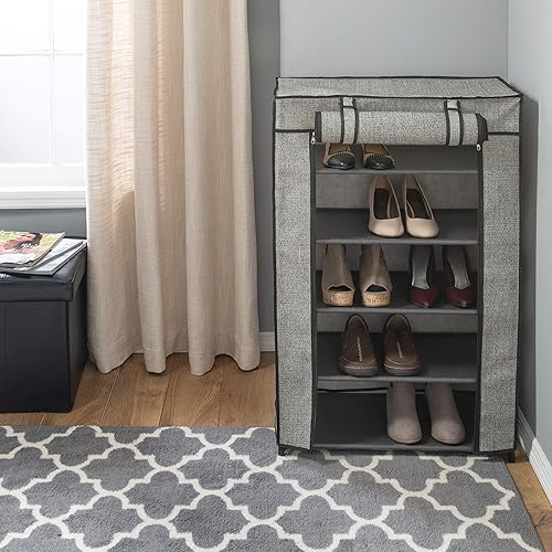 Miniatura 2 de Simplify Organizador de armario de 5 niveles con tapa, de pie, capacidad para 15 pares, bueno para tenis, zapatos planos, tacones y botas, negro, 15