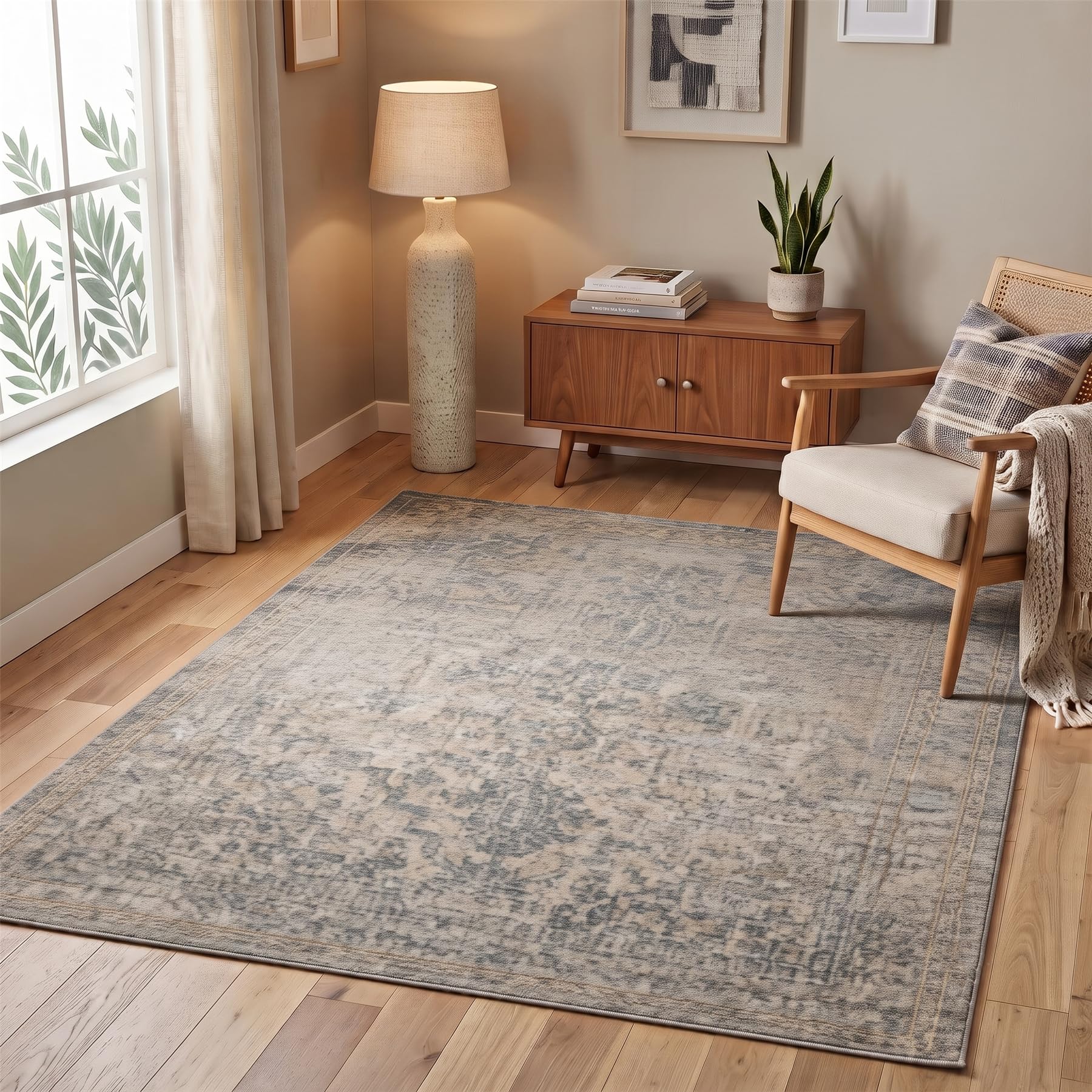 Pagnanno. Vintage Foldable & Washable Rugs Non Slip Area Carpet Low Pile Soft Printed Floor Mat for Living Room Bedroom Lounge Dining Room Kitchen Home Office (160 x 230 cm)