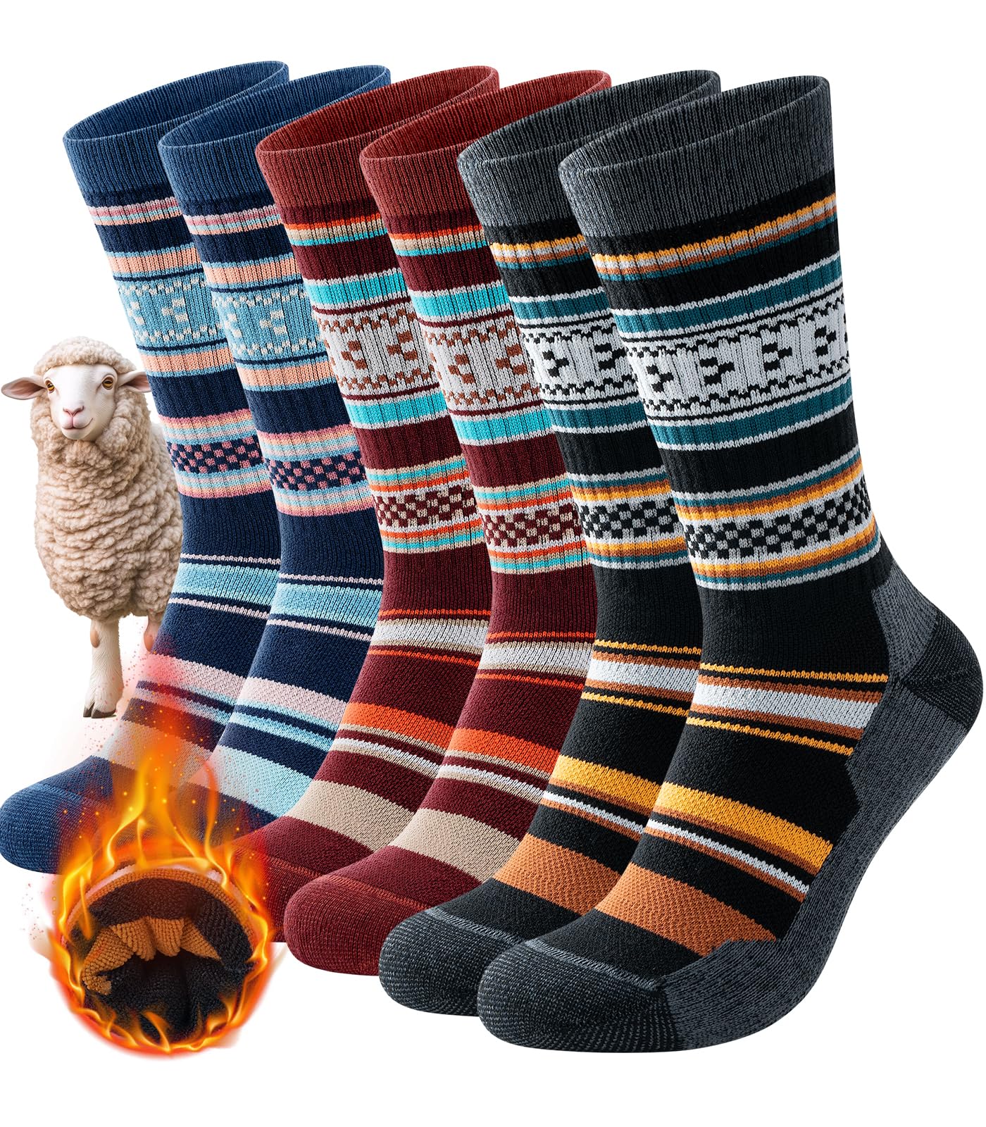 PULIOU Merino Wandersocken Herren Damen, Outdoor Trekkingsocken Merinowolle Sportsocken Atmungsaktiv & Anti-Blasen Gepolstert Laufsocken Arbeitssocken, 3 Paar