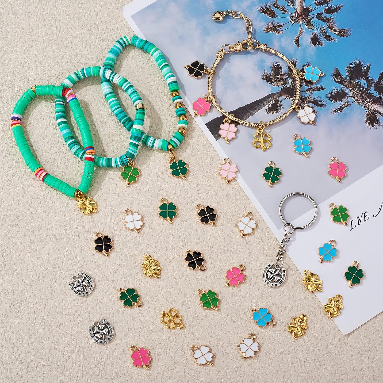 100 Pieces ST. Patrick's Day Pendant Charms Lucky Four-Leaf Clover Charm Pendant Shamrock Enamel Charm for Jewelry Necklace Bracelet Making - Image 5