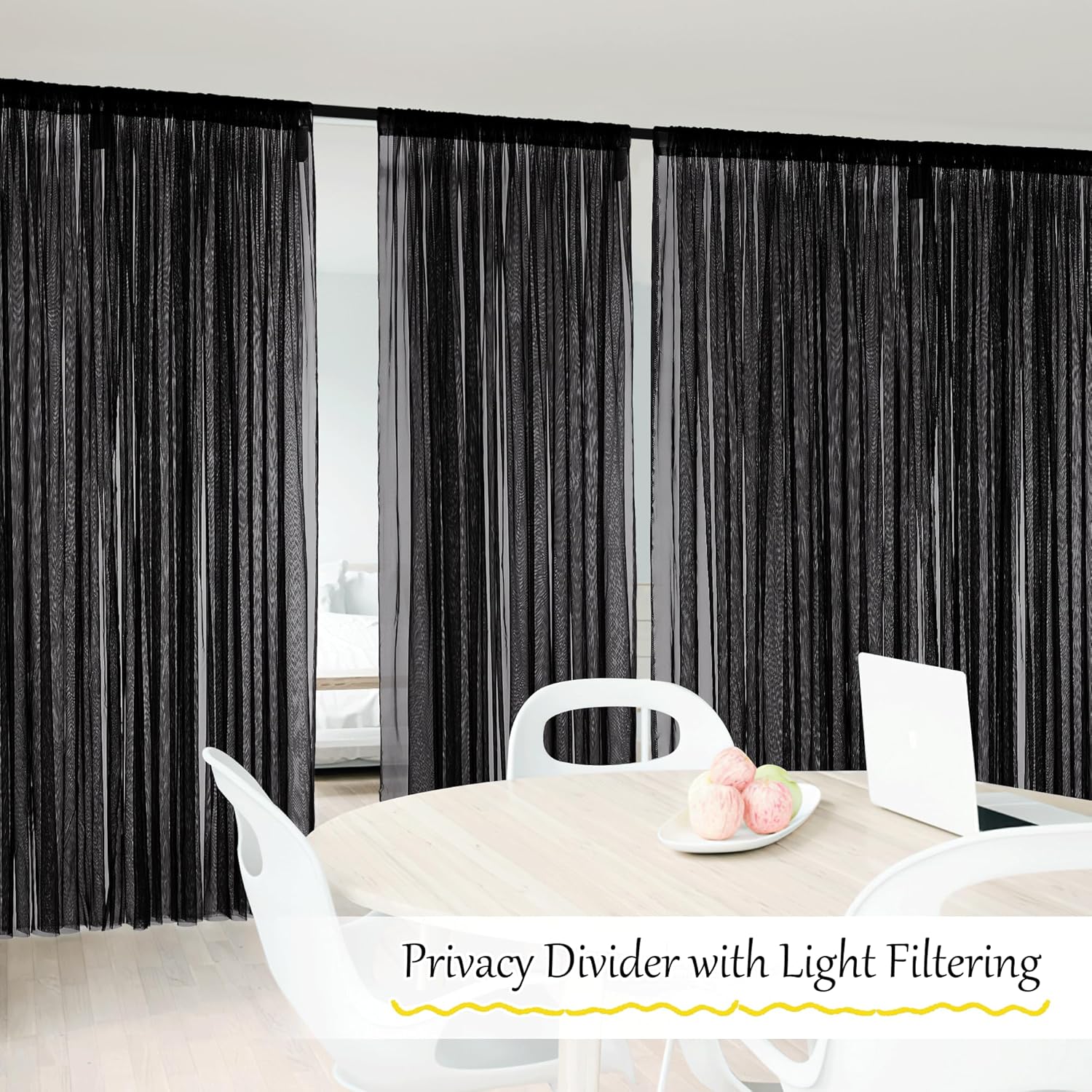 NICETOWN 2 Panels Black Outdoor Mosquito Curtains for Patio Waterproof, Rod Pocket Airy Mesh Net Sheer Curtains Privacy Mosquito Shield with DIY Adjustable Length for Backdrop, W118 x L98
