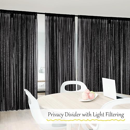 Miniatura 7 de NICETOWN 2 paneles de cortinas de mosquito negras para exteriores, impermeables, con bolsillo para barra, malla aireada, cortinas transparentes de