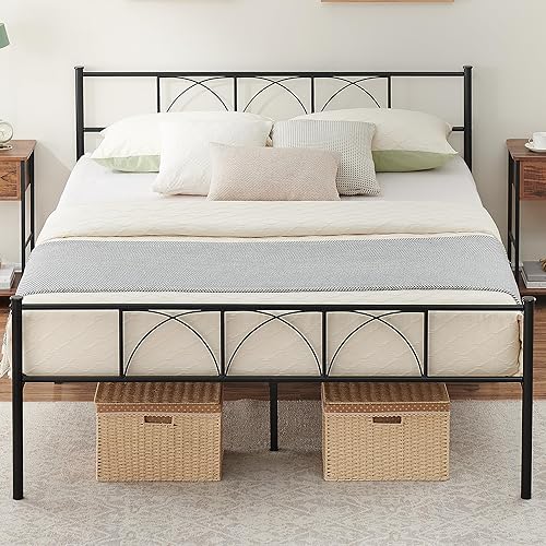 Miniatura 5 de GAOMON Marco de cama de metal de tamaño matrimonial con cabecera y estribo, soporte de sistema de listones de metal firme, marco de cama de