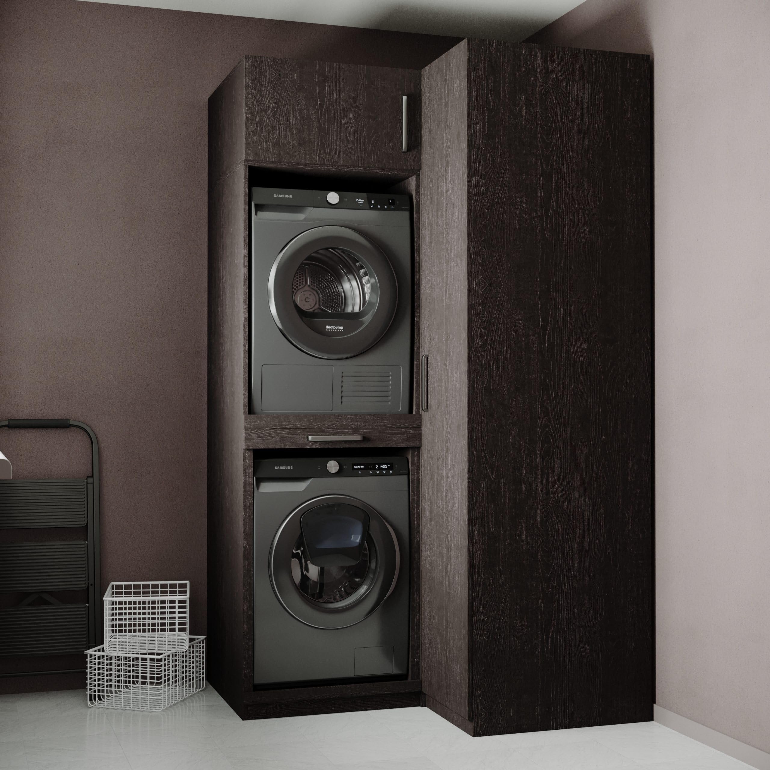 Lavadora Gabinete Madrid - Lavadora elevadora - Conversión a máquina - 700(D)*1365(B)*2350(H) mm - Negro - Diseño elegante, que ahorra espacio y ergonómico - Fácil de colocar
