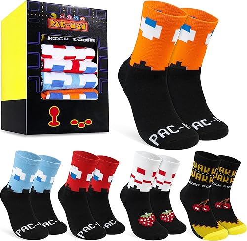 Pac-Man Novelty 5 Pack Socks for Men Women Teens Arcade Games Socks Xmas, Secret