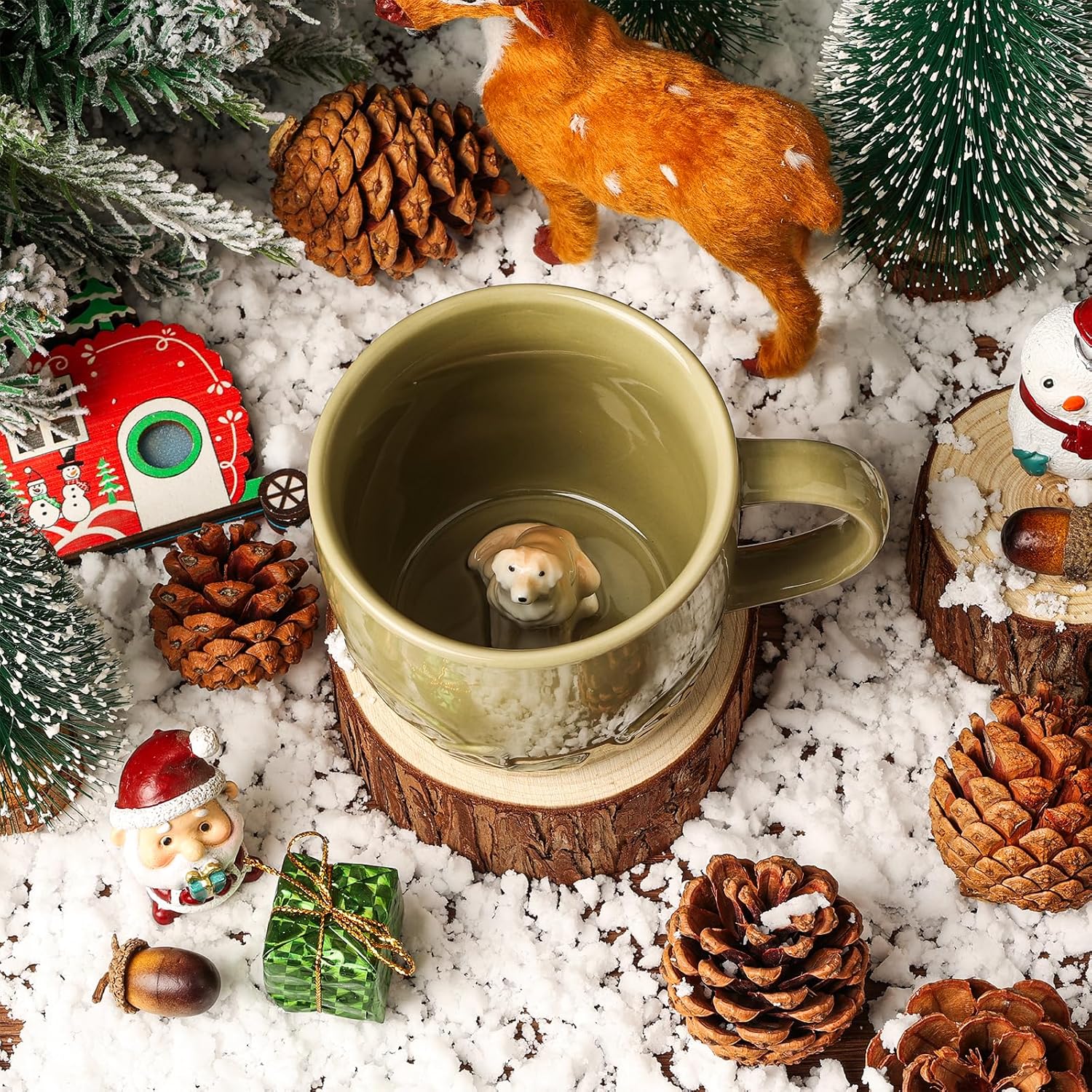 Labrador Dog Ceramic Mug Hidden 3D Animal Inside Cup,Handmade Animal Figurine Teacup,Christmas,Birthday,Mother's Day Gifts for Friends Family or Kids(Sage Green Labrador) - Image 2