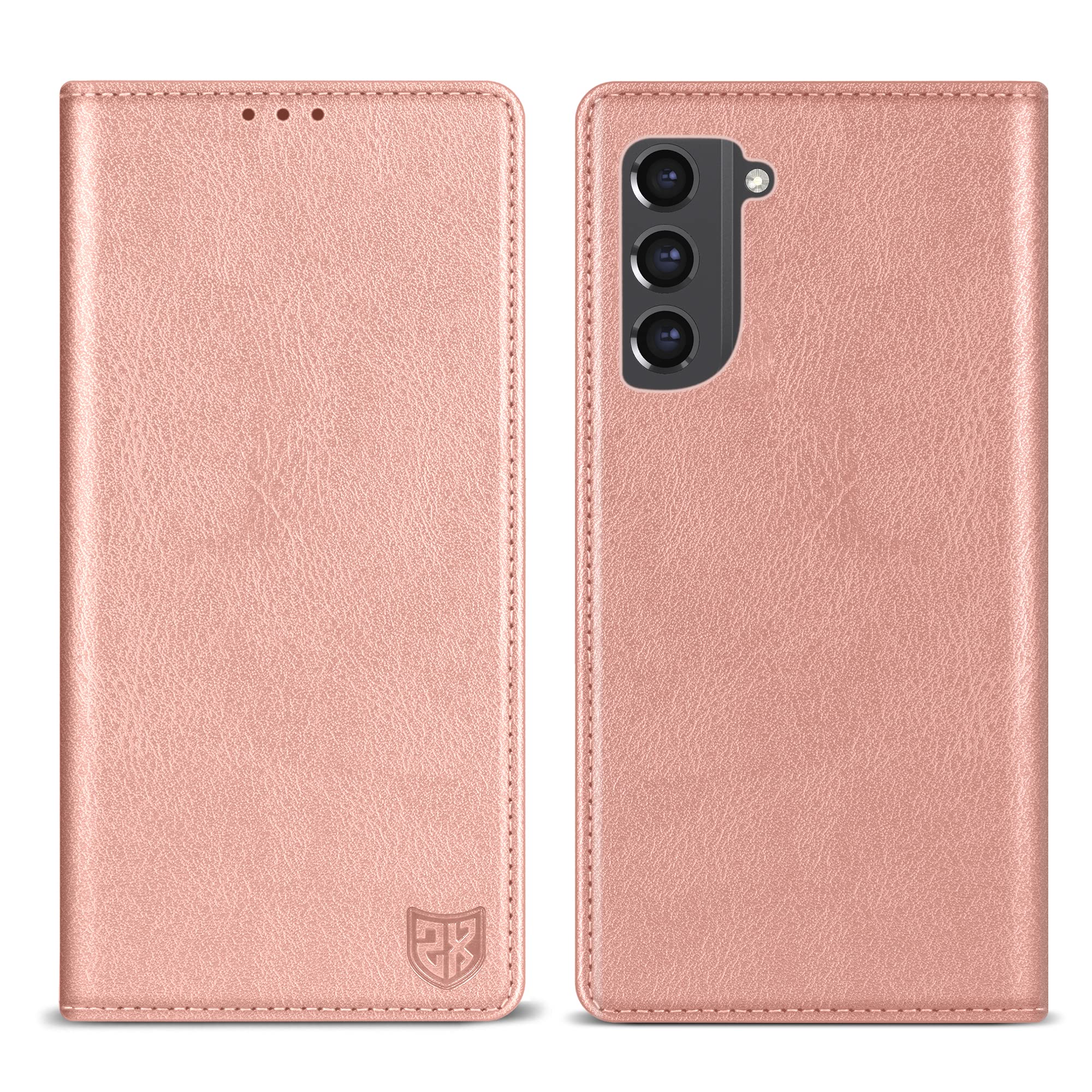 ZZXX for Galaxy S21 FE Wallet Case Strong Magnetic 6.4 inch,Rose Gold