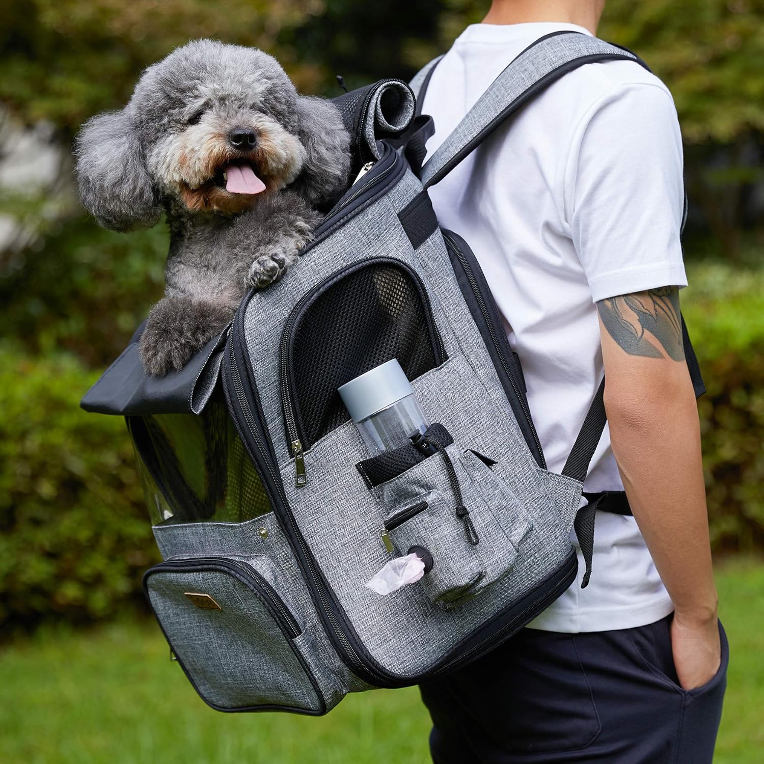 IDEE Expandable Pet Carrier Backpack,Dog Backpack Carrier,Cat Backpack Carrier Mesh Breathable with Transparent Window,for Small Dog,cat,Rabbit Hiking Biking Camping Travel and Outdoor Use,Up to 20lb : Pet Supplies