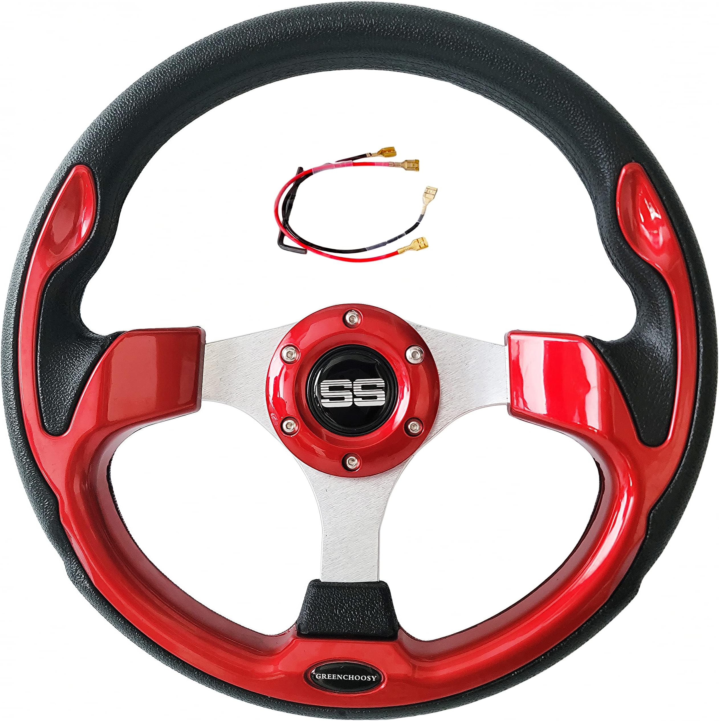 12.5 Inch Carbon Fiber Steering Wheel Kit For Golf Carts - Fits Yamaha, Club Car, EZGO TXT/RXV With Silver Adapter