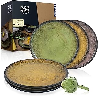 Moritz & Moritz VIDA Lot de 6 assiettes dîner Jaune/vert/rose - Pour 6 personnes - En porcelaine - Passe au lave-vaisselle et au micro-ondes
