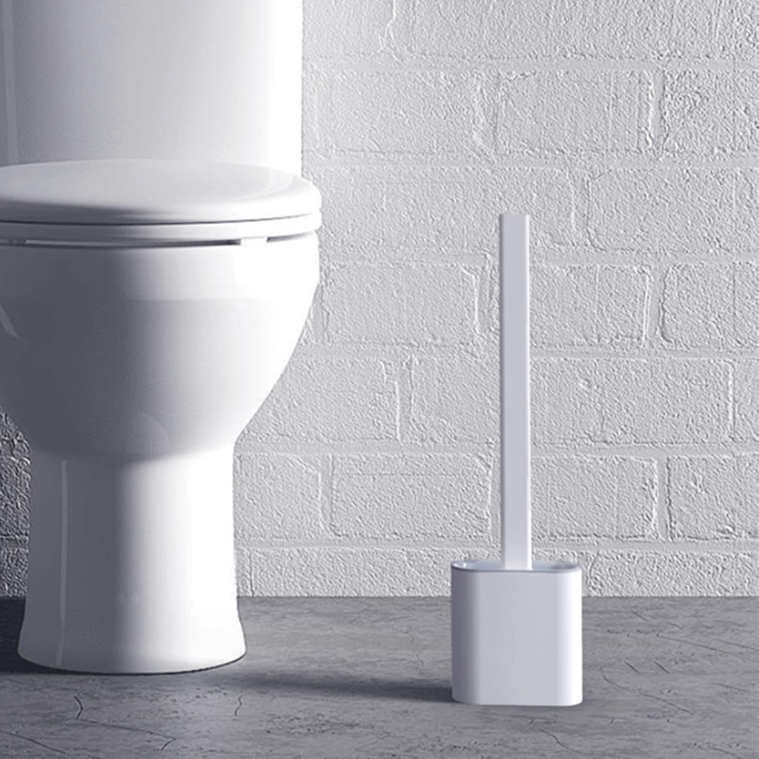 Toilet Brush, Silicone Toilet Bowl Brushes and Holder for Bathroom, Compact Flexible Toilet Cleaner Brush with Ventilated Drying Holder, Wall Mounted/Floor Standing