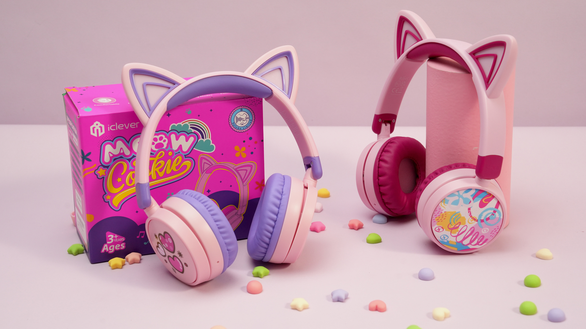 Cuffie Bluetooth Bambini Con Orecchie Di Gatto LED – Volume Limitato A 85 DB, Bluetooth 5.3, Pieghevoli, Con Cavo, Compatte