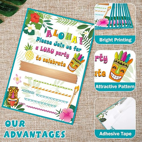 Miniatura 3 de WERNNSAI Hawaiian Aloha Luau - Invitaciones de fiesta con sobres, juego de 20 tarjetas de invitación para piscina de verano, tropical, cumpleaños,