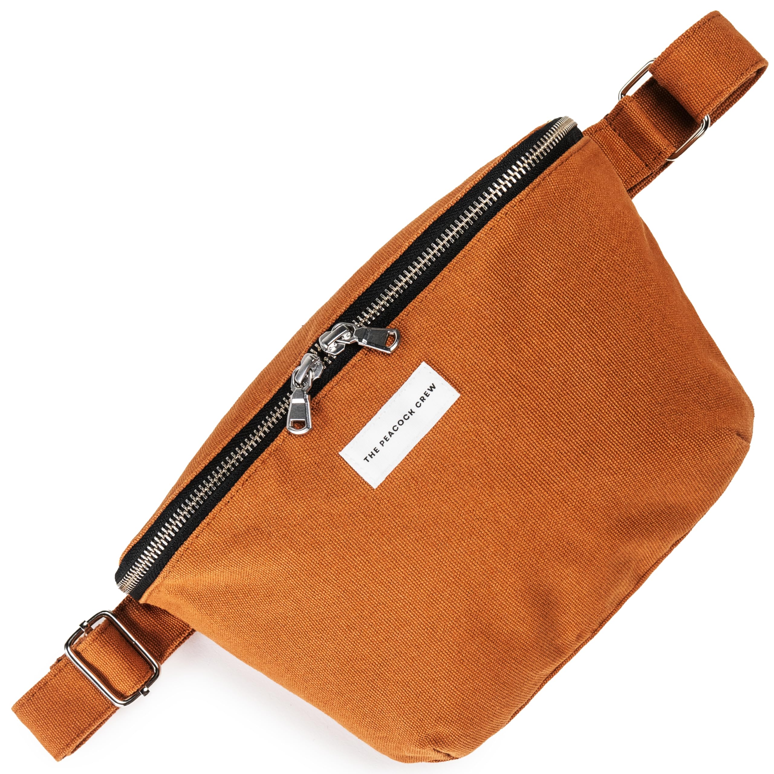 Spacious Camel Brown Crossbody Belt Bag in Cotton Canvas Lightweight Comfortable Elegant Sling Pouch Travel Safe Design Daily