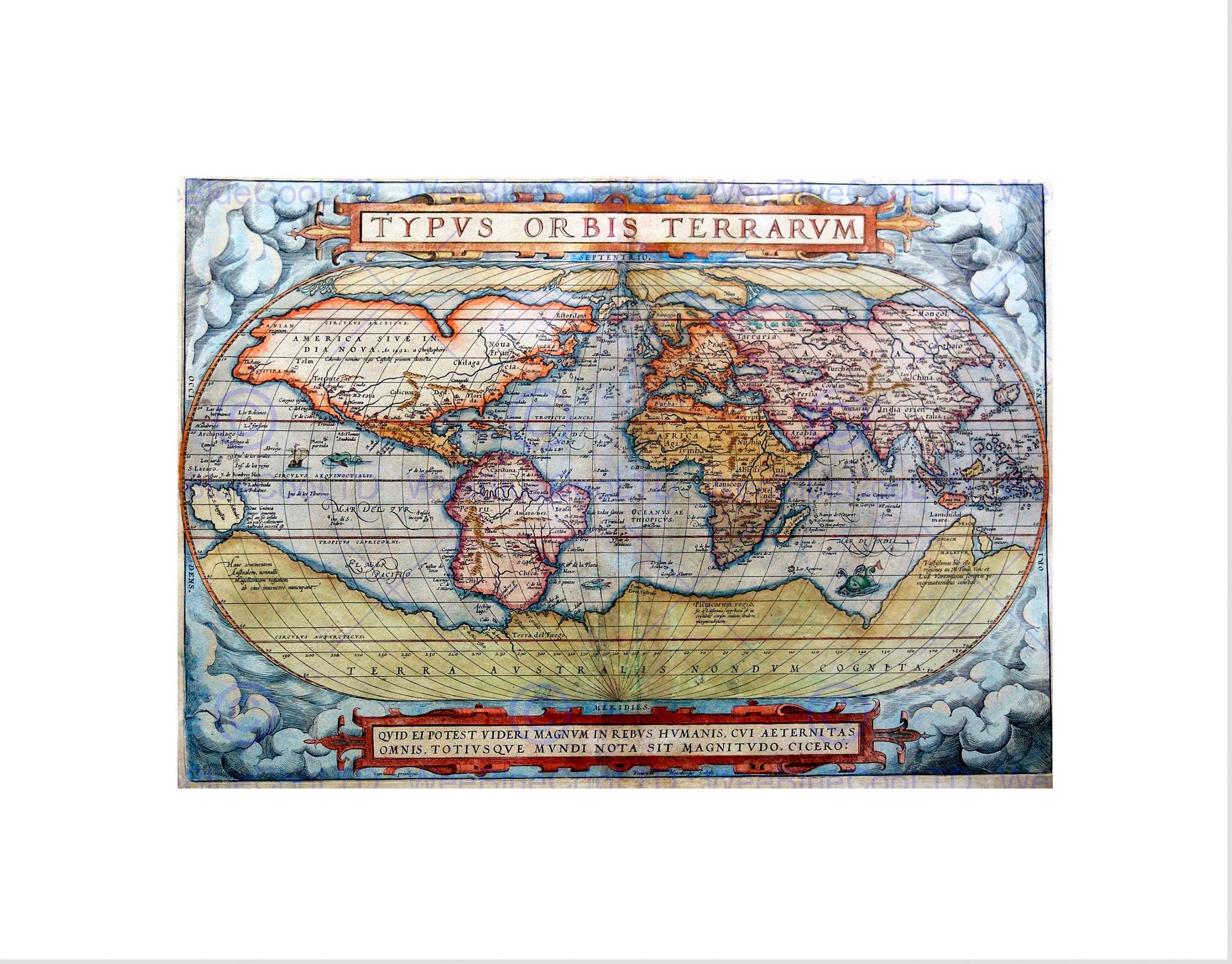 Wee Blue Coo Map Antique World Globe Continent Oceans Picture Wall Art Print