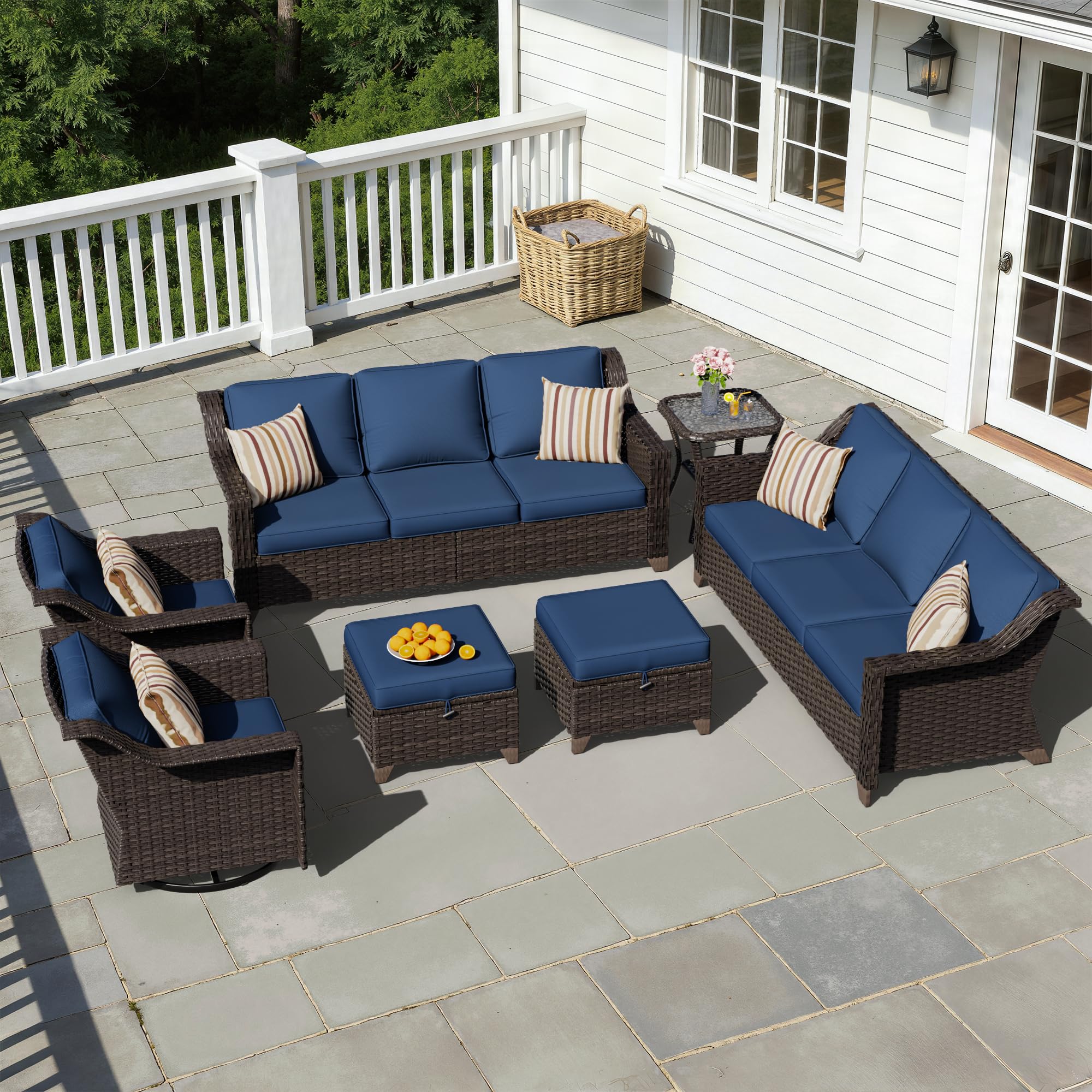 7 Piece Patio Furniture Set, Wicker Outdoor Conversation Set