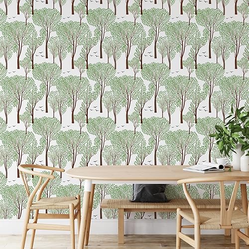 Miniatura 3 de VEELIKE Papel tapiz bohemio con diseño de bosques y flores, color blanco y negro, de 17.7 x 118 pulgadas, papel de contacto autoadhesivo y prepegado