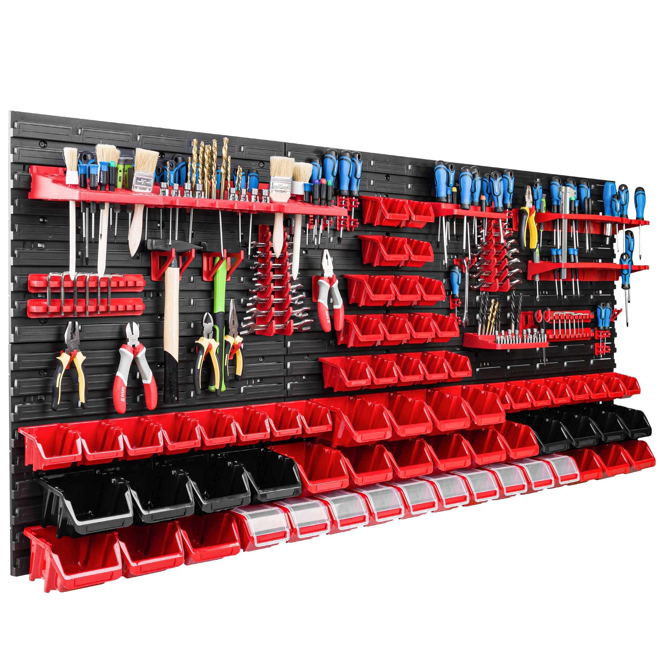 Sistema de almacenamiento para taller, 172 x 78 cm, 66 unidades, estantería de pared con soportes para herramientas y cajas apilables, placas de pared extrafuertes, estantería para herramientas,