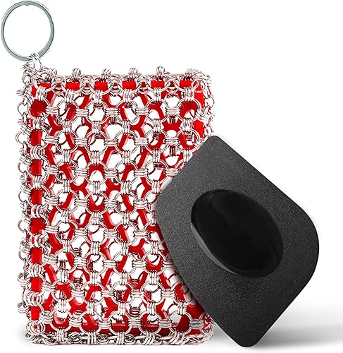 Miniatura 7 de Limpiador de hierro fundido, esponja de hierro fundido, acero inoxidable 316, malla de triple anillo, limpiador perfecto para sartenes de hierro