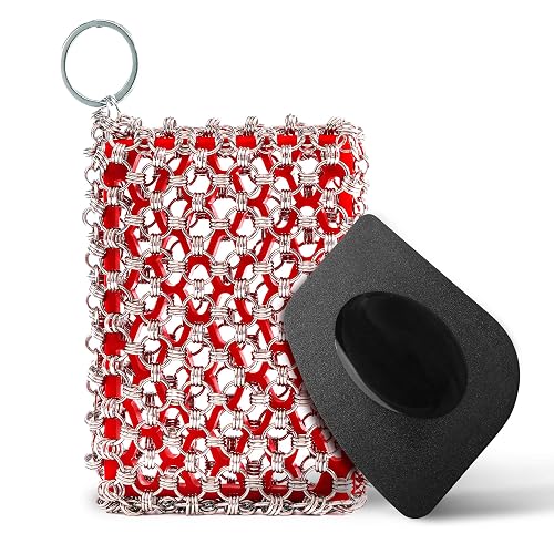 Cast Iron Scrubber - 316 Stainless Chainmail Sponge, Red |