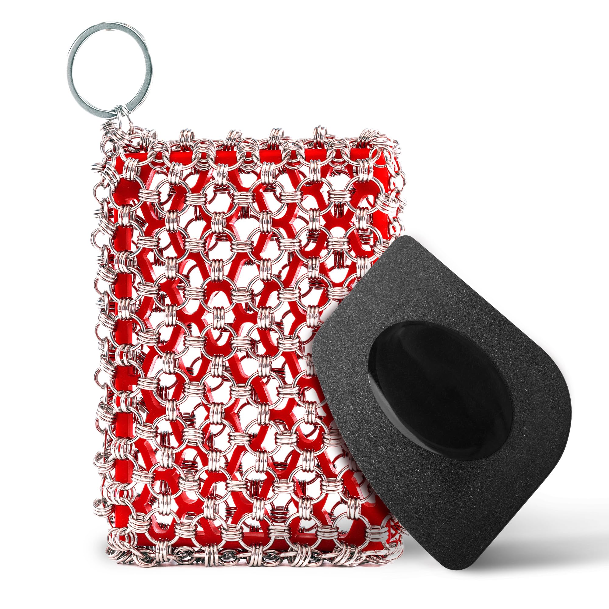 Cast Iron Scrubber - 316 Stainless Chainmail Sponge, Red