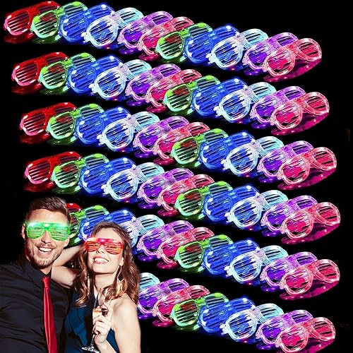 Paquete de 72 lentes LED que brillan en la oscuridad, suministros de fiesta, palillos luminosos, regalos de fiesta, adultos y niños, gafas de sol