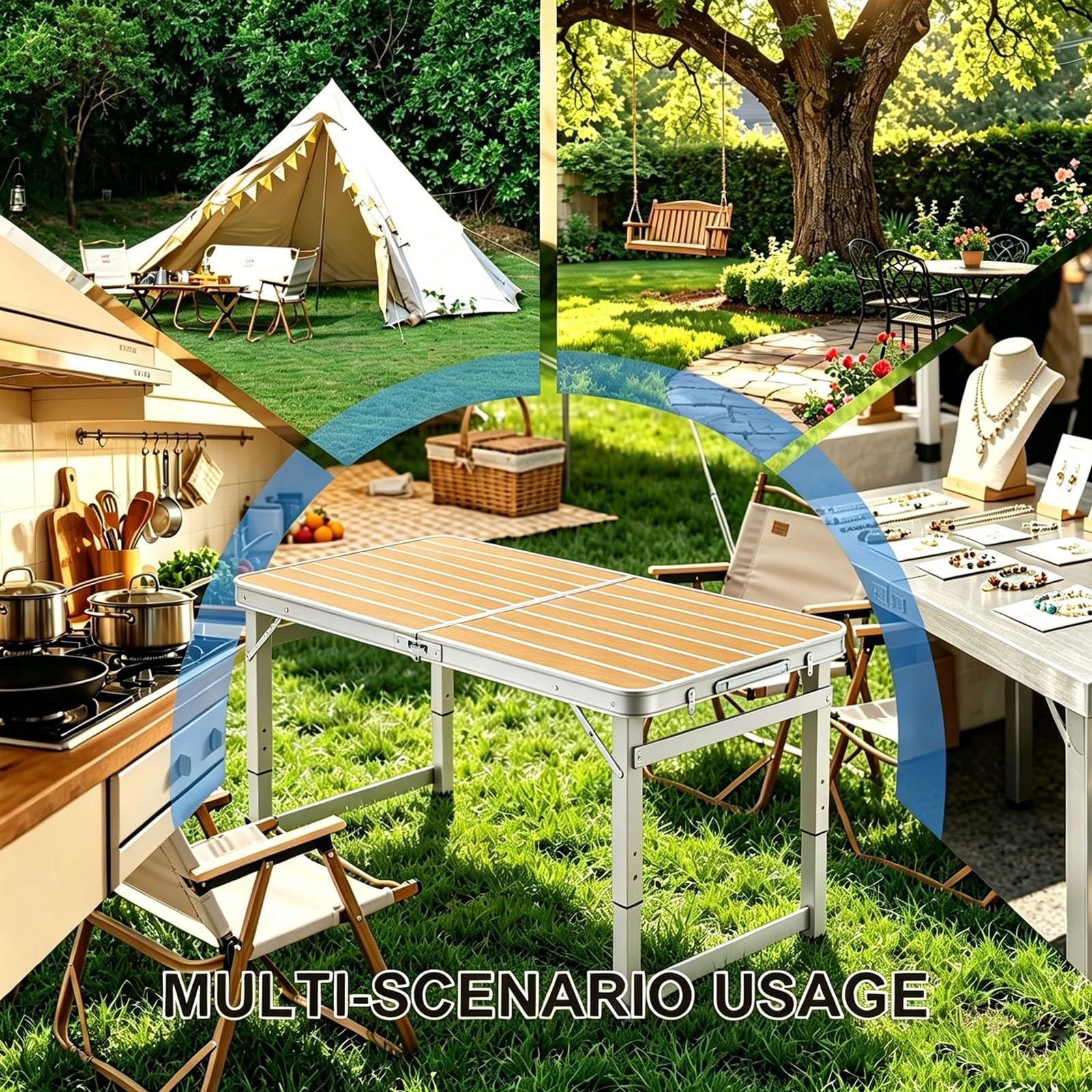 Tavolo pieghevole regolabile in alluminio per pesca, campeggio, picnic, barbecue, banco da lavoro portatile per la preparazione di alimenti e attività