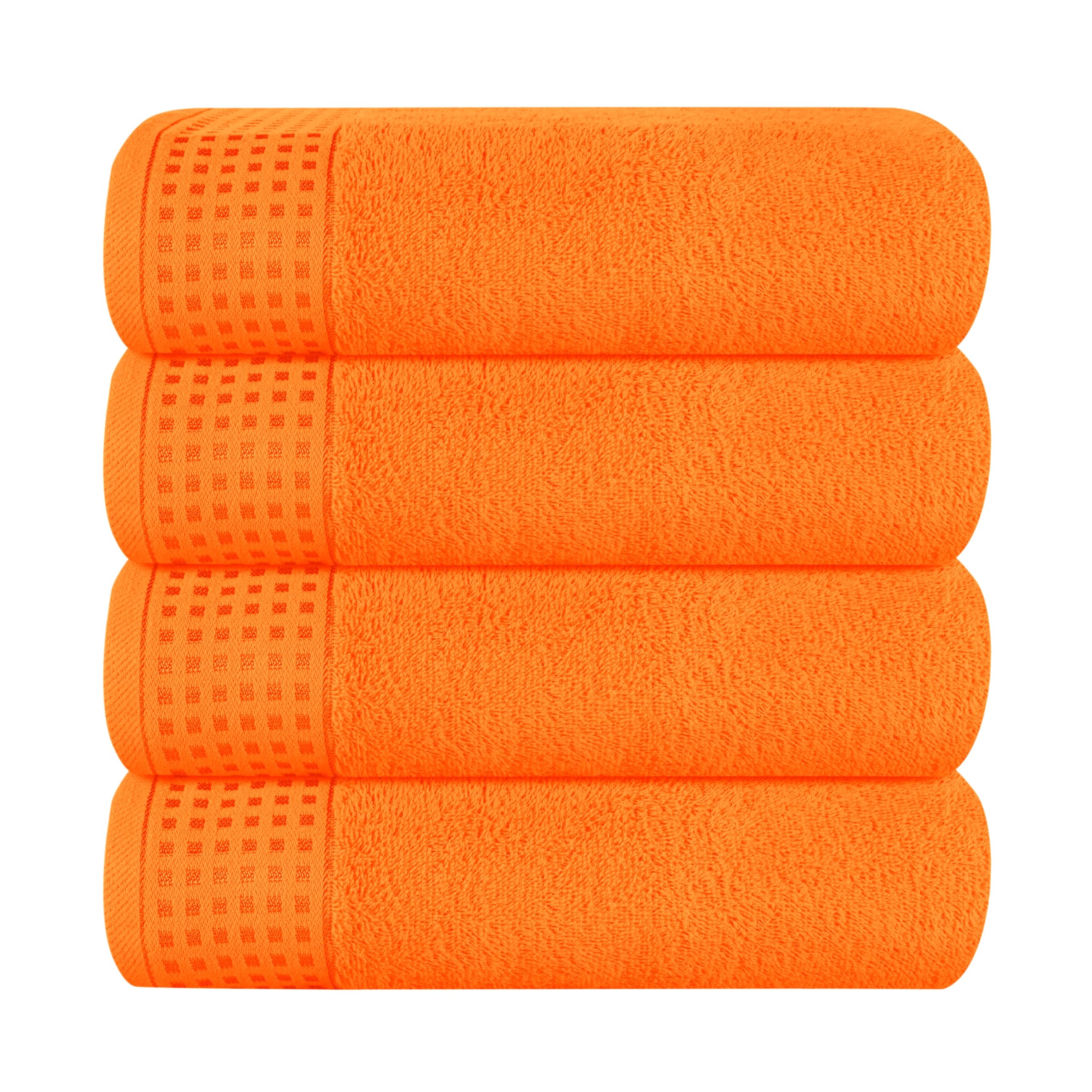 GLAMBURG Ultra Soft 4 Pack Oversized Bath Towel Set 27x54 inches, 100% Cotton Bath Towels, Highly Absorbant Compact Quickdry &amp; Lightweight Towel, Ideal for Gym Travel Camp Pool - Orange