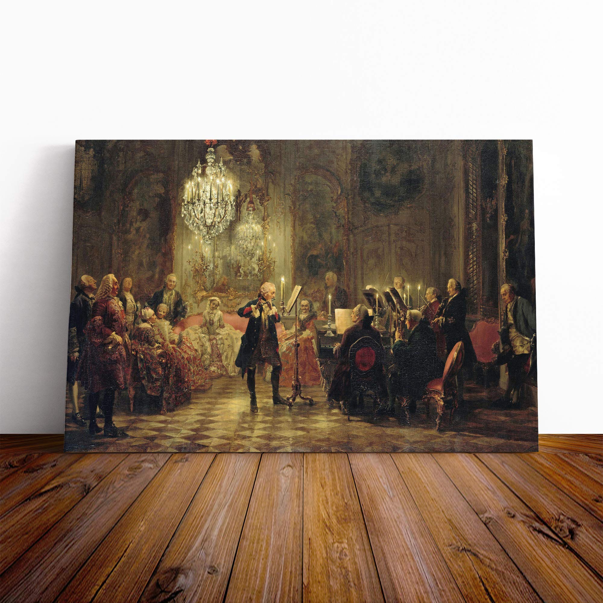 Adolph Menzel Flute Concert Canvas Print | Gallery Wrapped 30mm Frame Wall Art | 30x20 inches | Ready to Hang | Modern Picture | Living Room Bedroom Lounge Office