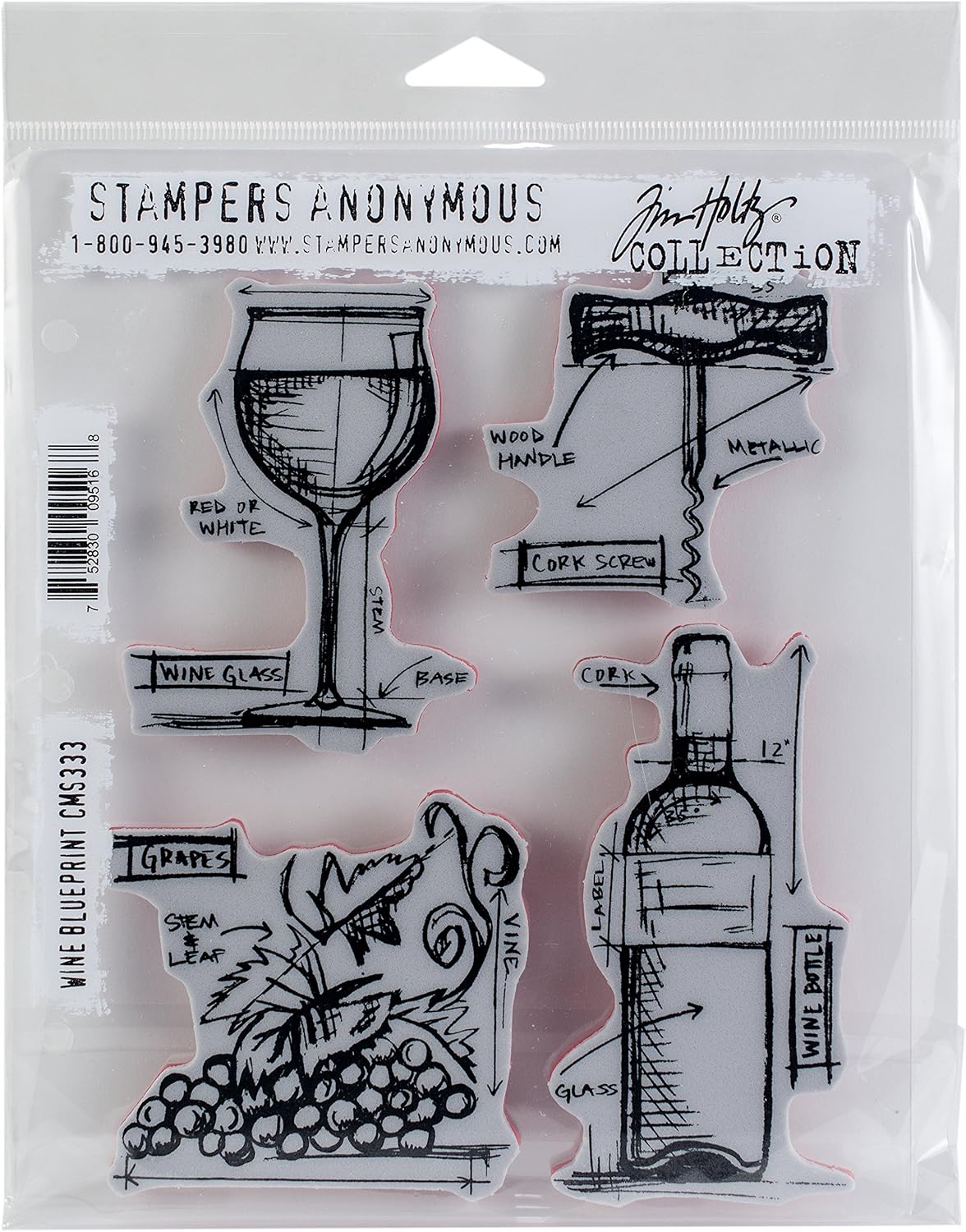 Tim Holtz 7" x 8.5" Wine Cling Stamps, Blue