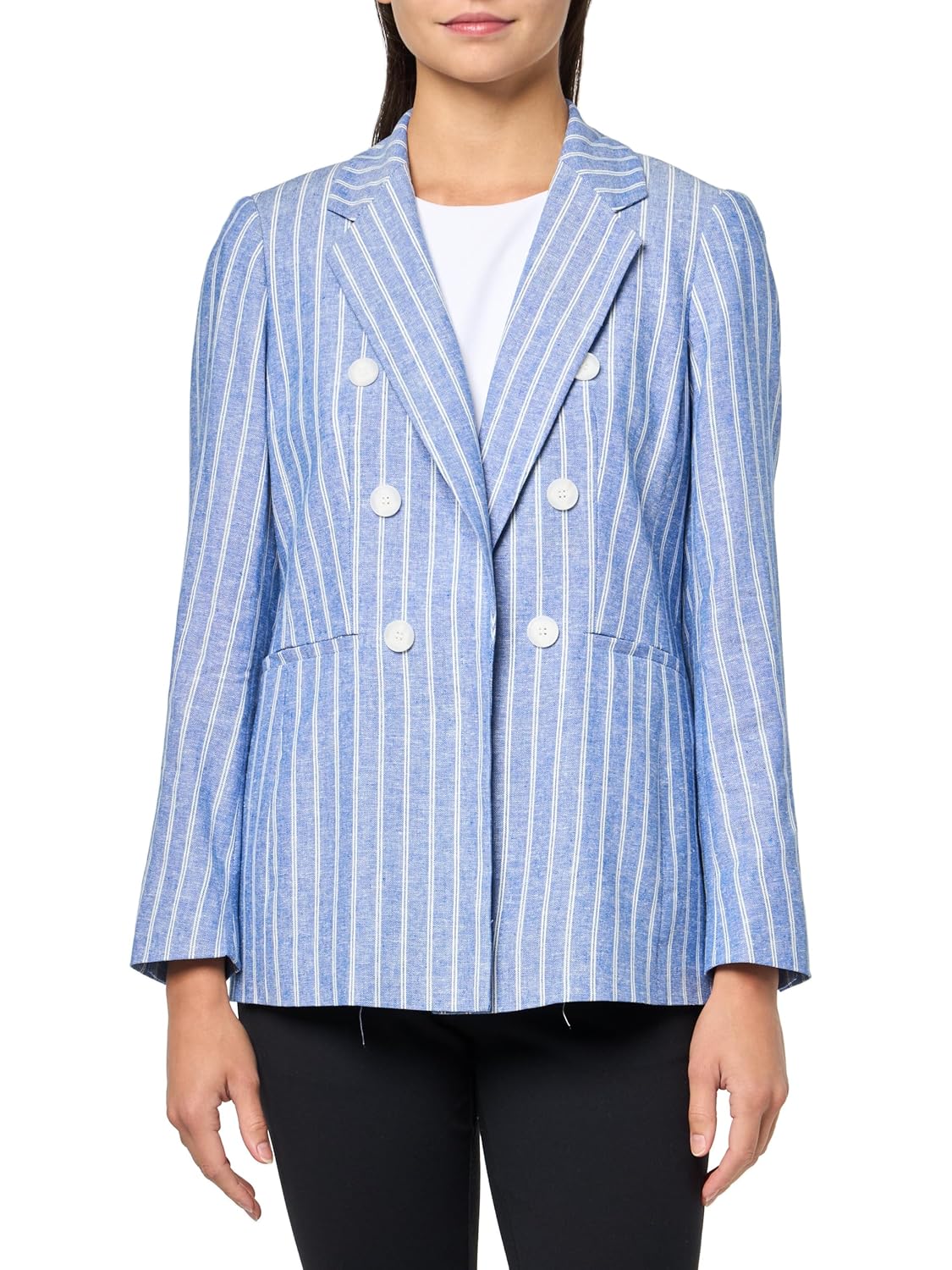 Anne Klein Womens Stripe Faux Double Breasted Jacket W Not