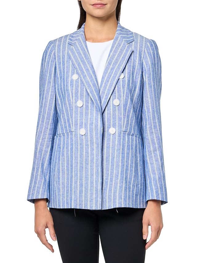 Anne Klein Womens Stripe Faux Double Breasted Jacket W Not