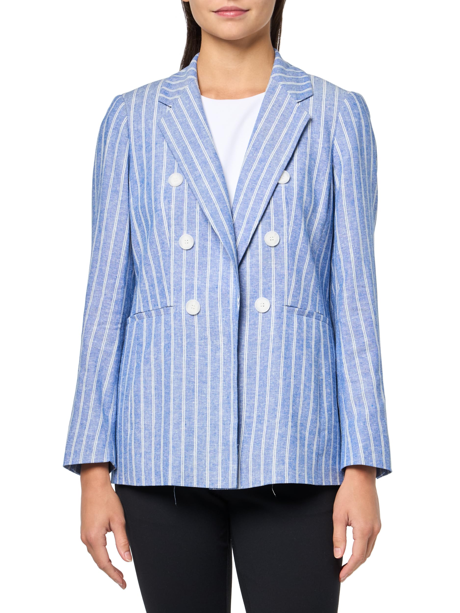 Anne Klein Womens Stripe Faux Double Breasted Jacket W Not